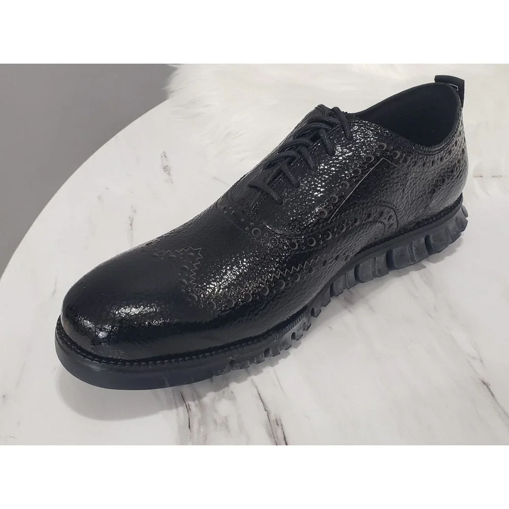 NEW 7.5 WIDE Cole Haan Zerogrand Wingtip Oxford Black Leather Dress Shoes C26228